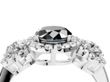 Platinum Fancy Black Oval Cut Diamond Three-Stone Halo Ring with Prong Setting and Pavé Accents_16