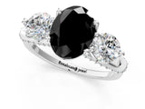 Platinum Fancy Black Oval Cut Diamond Three-Stone Ring with Prong Setting and Pavé Band_7