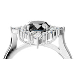 Platinum Fancy Black Oval Cut Halo Diamond Cluster Ring with Marquise and Round Stones on a White Gold Band with Prong Setting_4