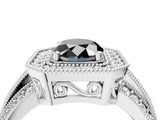 Platinum Fancy Black Oval Cut Halo Diamond Engagement Ring with Pave Split Shank and Four-Prong Setting_40