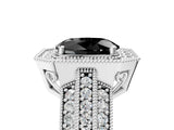 Platinum Fancy Black Oval Cut Halo Diamond Engagement Ring with Pave Split Shank and Four-Prong Setting_41