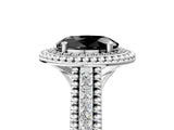 Platinum Fancy Black Oval Cut Halo Diamond Ring with Beaded Split Shank and Four-Prong Setting_11