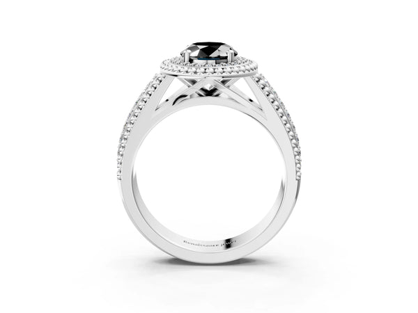 Platinum Oval Beaded Halo Engagement Ring Setting for Black Center with Pave
