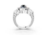Platinum Fancy Black Oval Cut Halo Milgrain Diamond Engagement Ring with Leaf Band and Four-Prong Setting_15