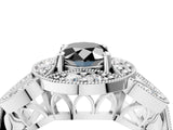 Platinum Fancy Black Oval Cut Halo Milgrain Diamond Engagement Ring with Leaf Band and Four-Prong Setting_16