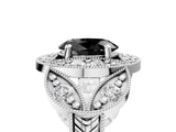 Platinum Fancy Black Oval Cut Halo Milgrain Diamond Engagement Ring with Leaf Band and Four-Prong Setting_17