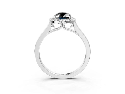 Platinum Fancy Black Oval Cut Halo Round Diamond Solitaire Ring with Pavé Band and Four-Prong Setting_27