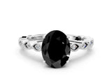Platinum Fancy Black Oval Cut Solitaire Diamond Ring with Infinity Twist Band and Four-Prong Setting_12