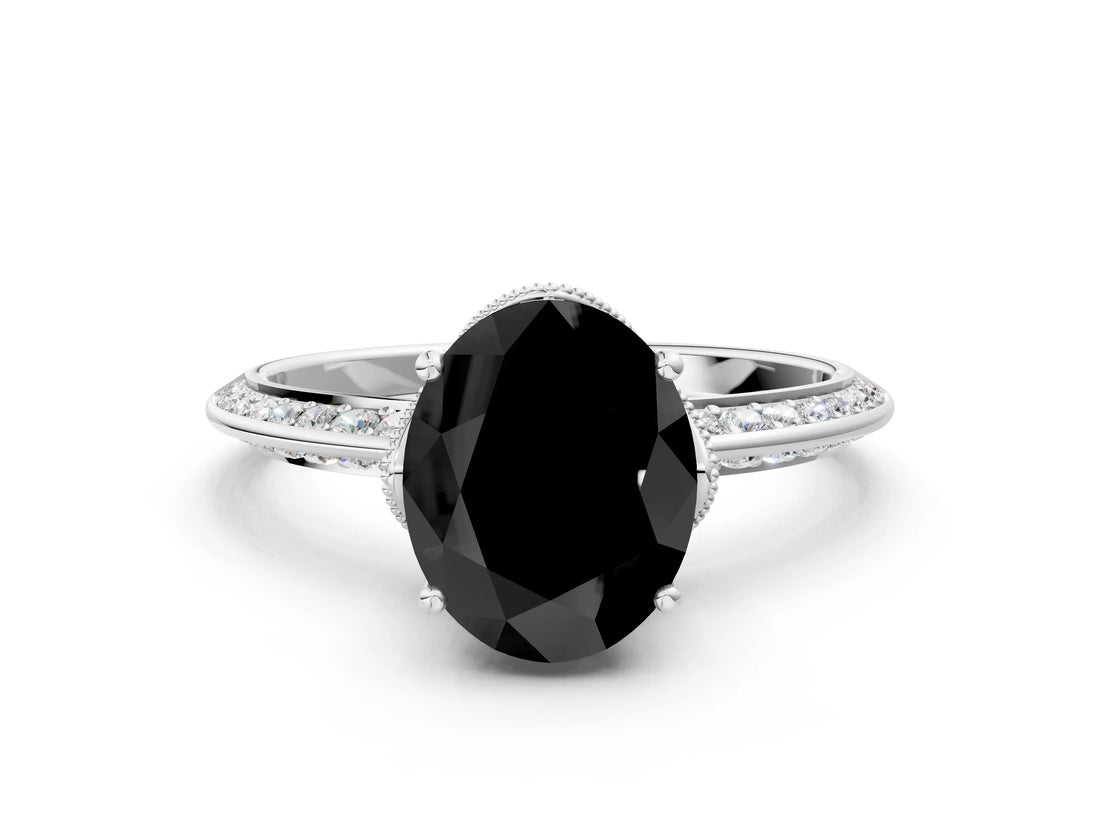 Platinum Fancy Black Oval Cut Solitaire Split Shank Pave Diamond Engagement Ring with Four-Prong Setting_60