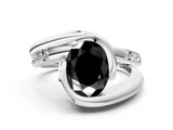 Platinum Fancy Black Oval Cut Solitaire Tension-Set Diamond Split Shank Ring_6