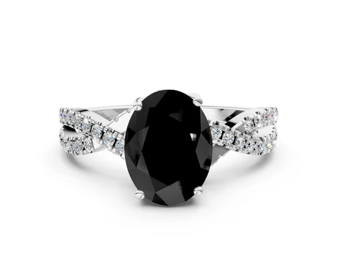 Platinum Fancy Black Oval Cut Solitaire Twist Pave Diamond Engagement Ring with Prong Setting_55