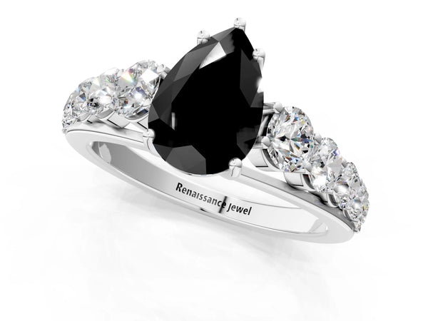Platinum Pear-Shaped Graduated Accent Engagement Ring Setting for Black Center