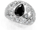 Platinum Fancy Black Pear Cut Brilliant Halo Pave Diamond Milgrain Ring_13