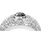 Platinum Fancy Black Pear Cut Brilliant Halo Pave Diamond Milgrain Ring_16