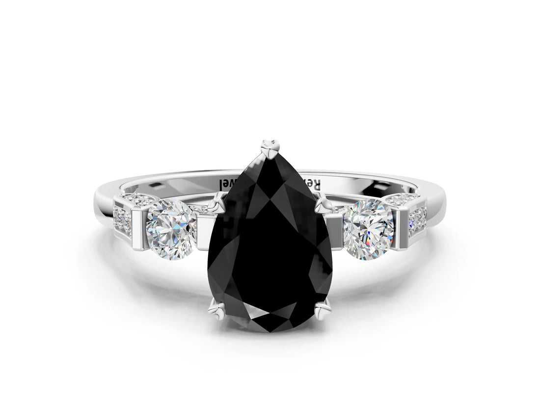 Platinum Fancy Black Pear Cut Brilliant Three-Stone Pave Band with Four-Prong Setting_6