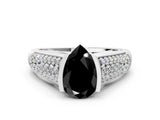 Platinum Fancy Black Pear Cut Cut Diamond Channel Set Pave Band with Tension Prong Setting_12