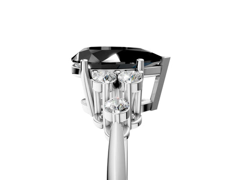 Platinum Fancy Black Pear Cut Cut Diamond Cluster Ring with Solitaire Band and Four-Prong Setting_29