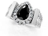 Platinum Fancy Black Pear Cut Cut Halo Split Shank Prong Set Ring_13