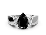 Platinum Fancy Black Pear Cut Diamond Channel Set Solitaire Ring with Four-Prong Setting_26