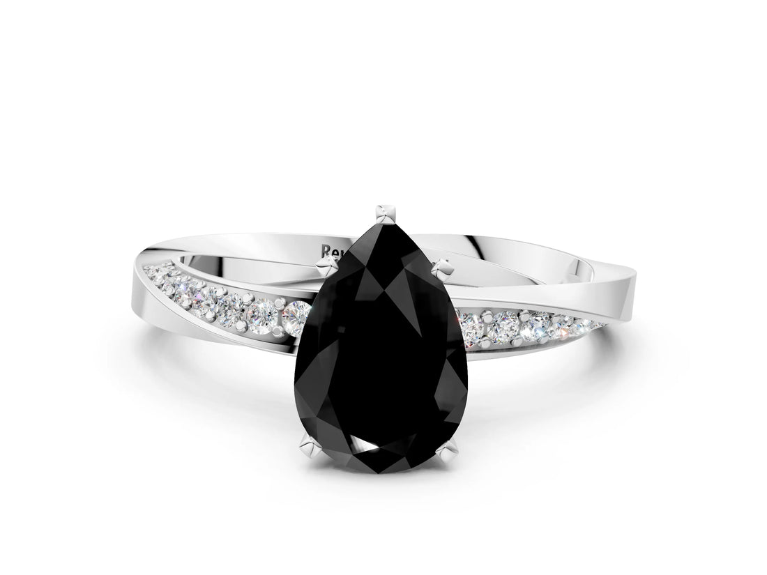 Platinum Fancy Black Pear Cut Diamond Engagement Ring with Side Stone Accents and Four-Prong Setting_12