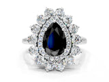 Platinum Fancy Black Pear Cut Diamond Floral Double Halo Engagement Ring with Prong Setting_144