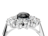 Platinum Fancy Black Pear Cut Diamond Floral Double Halo Engagement Ring with Prong Setting_148