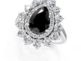 Platinum Fancy Black Pear Cut Diamond Floral Double Halo Engagement Ring with Prong Setting_43