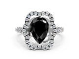 Platinum Fancy Black Pear Cut Diamond Floral Halo Split Shank Prong Setting Ring_6