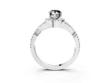 Platinum Fancy Black Pear Cut Diamond  Halo Twist Band Solitaire Prong Setting Ring_15
