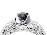 Platinum Fancy Black Pear Cut Diamond Pave Art Deco Split Shank Ring with Four-Prong Setting_10