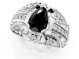 Platinum Fancy Black Pear Cut Diamond Pave Art Deco Split Shank Ring with Four-Prong Setting_7