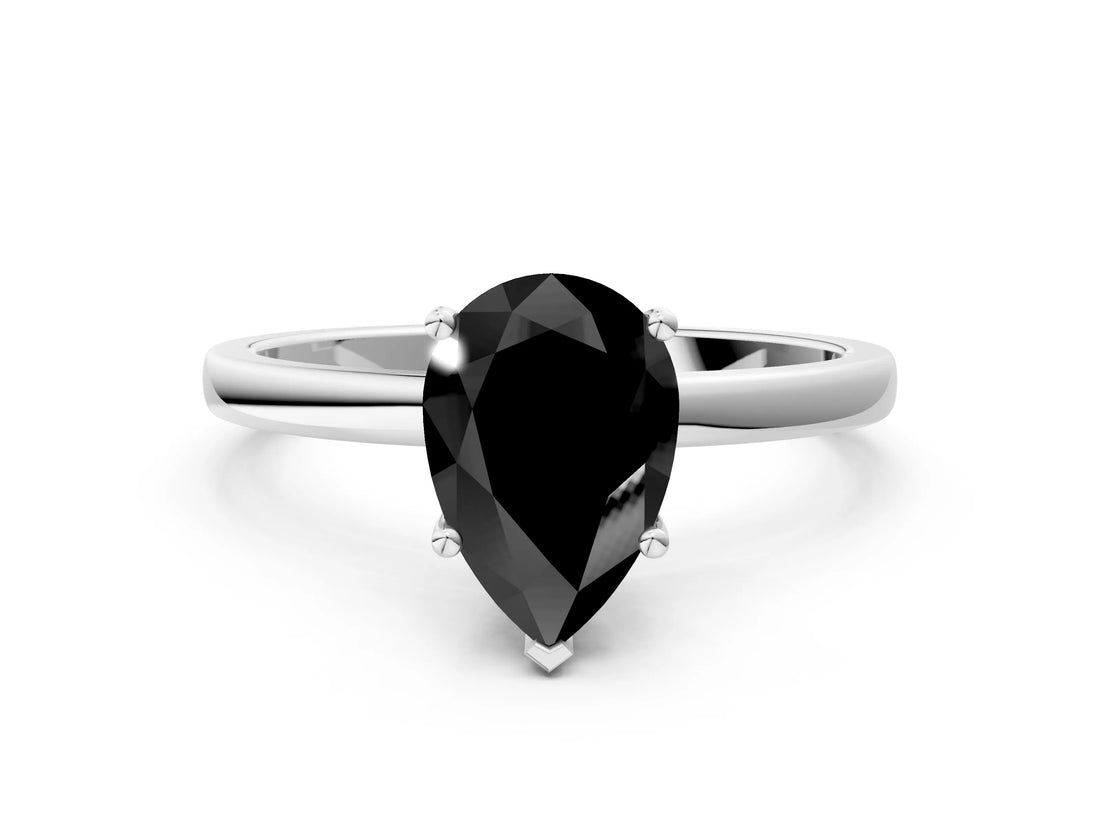 Platinum Fancy Black Pear Cut Diamond Solitaire Ring with Classic Band and Four-Prong Setting_12
