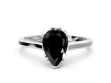 Platinum Fancy Black Pear Cut Diamond Solitaire Ring with Flower Prong Setting and Classic Band_12