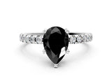Platinum Fancy Black Pear Cut Diamond Solitaire Ring with Round  Pavé Band and Four-Prong Setting_36