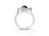 Platinum Fancy Black Pear Cut Halo Diamond Cluster Ring with Marquise and Round Stones on a White Gold Band with Prong Setting_3