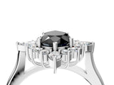 Platinum Fancy Black Pear Cut Halo Diamond Cluster Ring with Marquise and Round Stones on a White Gold Band with Prong Setting_4
