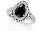 Platinum Fancy Black Pear Cut Halo Diamond Ring with Beaded Split Shank and Four-Prong Setting_7