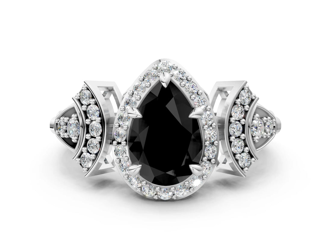 Platinum Fancy Black Pear Cut Halo Diamond Split Shank Engagement Ring with Four-Prong Setting_6