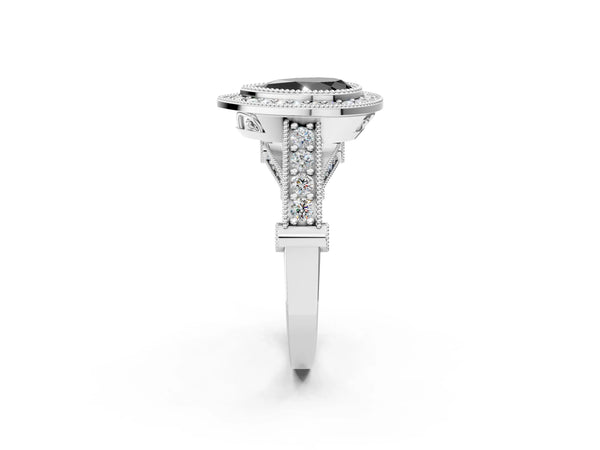 Platinum Pear-Shaped Vintage Bezel Halo Engagement Ring Setting for Black Center