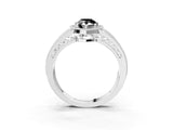 Platinum Fancy Black Pear Cut Halo Diamond Split Shank Ring with Prong Setting_9