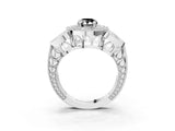 Platinum Fancy Black Pear Cut Halo Milgrain Diamond Engagement Ring with Leaf Band and Four-Prong Setting_15