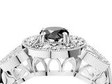 Platinum Fancy Black Pear Cut Halo Milgrain Diamond Engagement Ring with Leaf Band and Four-Prong Setting_16