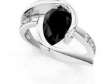 Platinum Fancy Black Pear Cut Solitaire Tension-Set Diamond Split Shank Ring_7