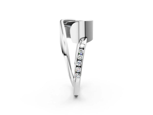 Platinum Fancy Black Pear Cut Solitaire Tension-Set Diamond Split Shank Ring