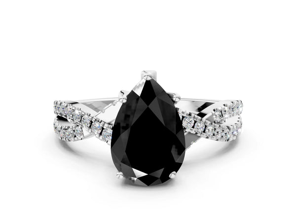 Platinum Pear-Shaped Twisted Split Shank Engagement Ring Setting for Black Center