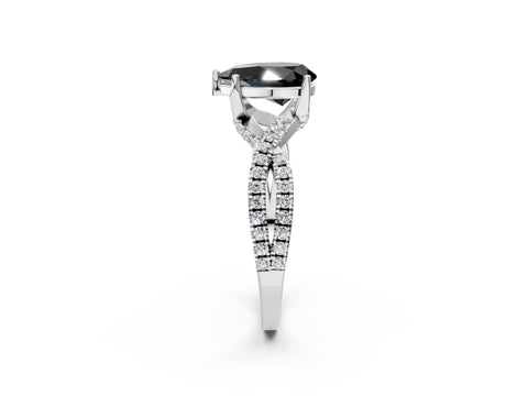 Platinum Fancy Black Pear Cut Solitaire Twist Pave Diamond Engagement Ring with Prong Setting_105