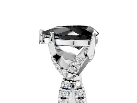 Platinum Fancy Black Pear Cut Solitaire Twist Pave Diamond Engagement Ring with Prong Setting_84
