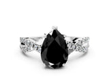 Platinum Fancy Black Pear Cut Solitaire Twist Pave Diamond Engagement Ring with Prong Setting_97