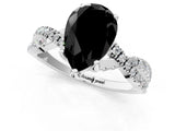 Platinum Fancy Black Pear Cut Solitaire Twist Pave Diamond Engagement Ring with Prong Setting_98