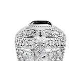 Platinum Fancy Black Princess Cut Brilliant Halo Pave Diamond Milgrain Ring_11